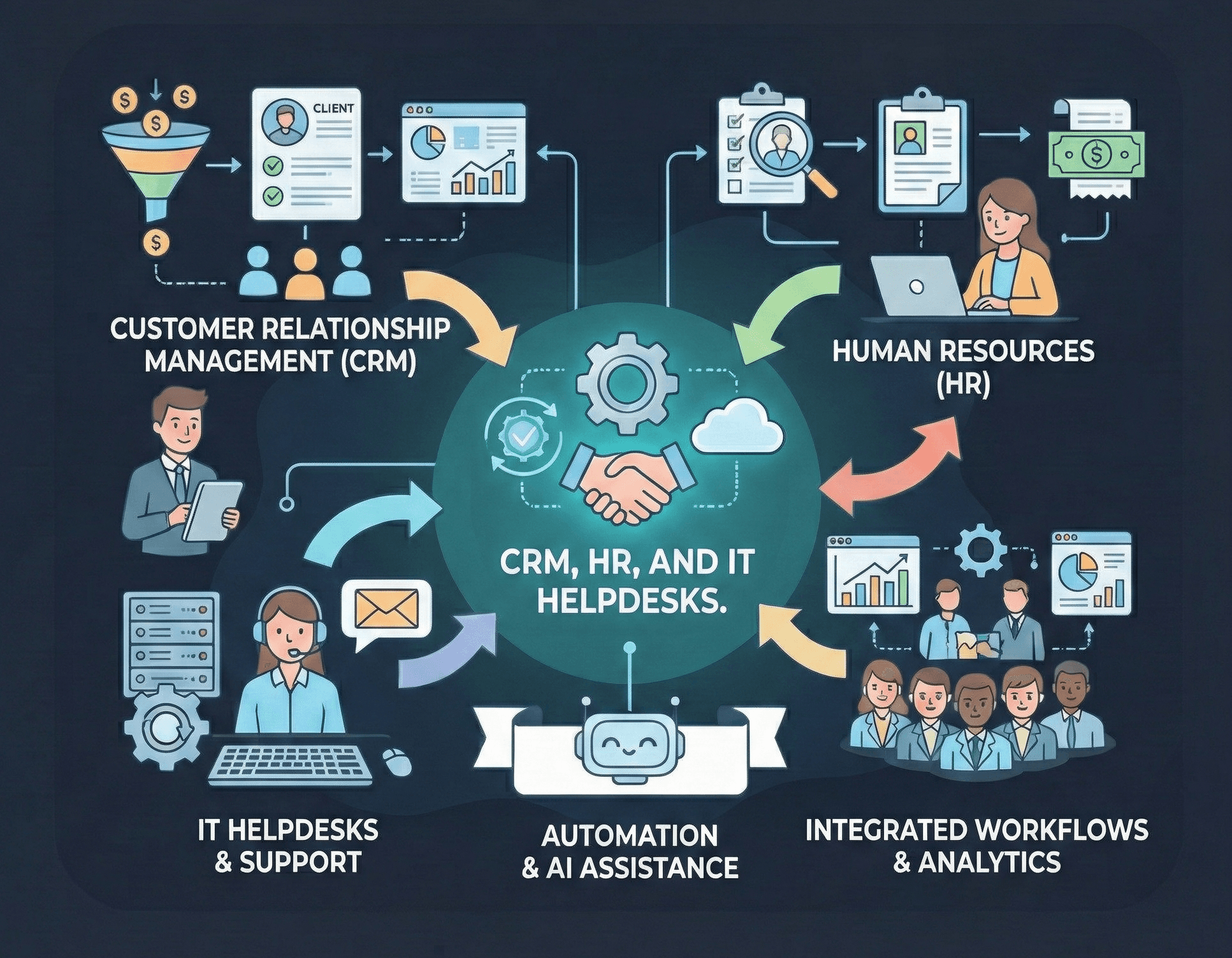 CRM, HR, and IT Helpdesks